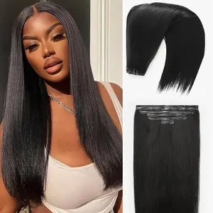 Recool Hair Virgin Human Hair Extensions Seamless & Invisible Yaki STraight/Straight/ Body Wave Clip in Human Hair Extensions 7 Pieces/Set#Summervibes summerwins