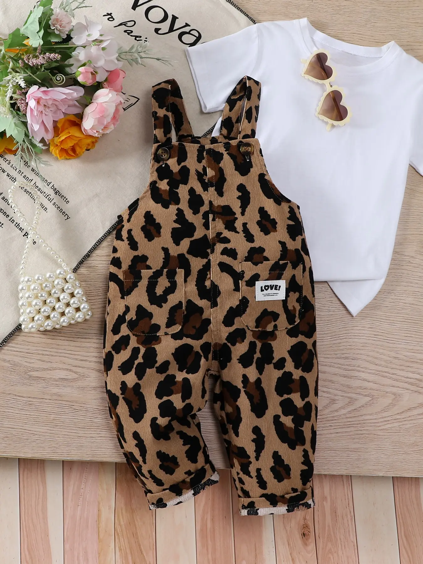 Baby Girl One-Piece Jumpsuit Fashion Leopard Print Basic All-Season Casual Soft Suspender Pants Baby Girl Clothes Suitable for Home Outdoor Play Parties