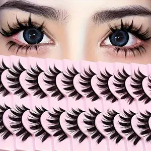 10 pairs of dramatic manga style false eyelashes - thick doll eye makeup, suitable for role-playing and casual wear, lightweight and reusable