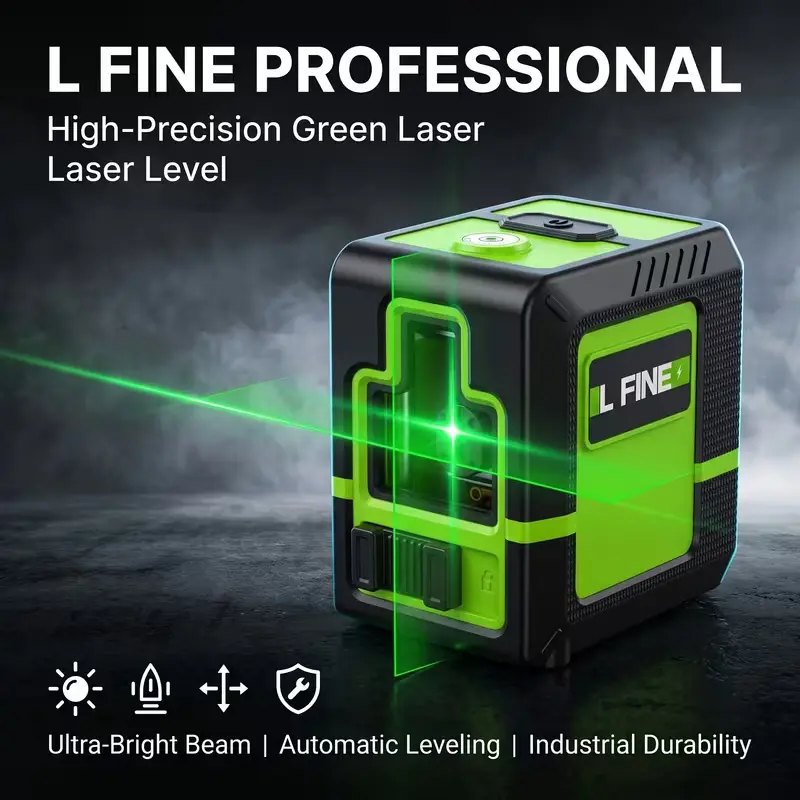 L FINE 100Ft Green Beam Self-Levelling Electronic Laser Level Unit, Brightness & Pulse Modes, Ideal for Hanging Pictures, Tiling