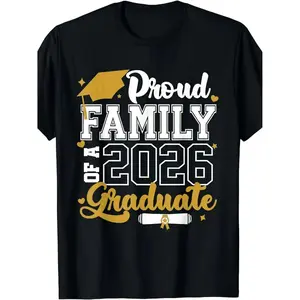 Proud Family of A 2026 Graduate Senior 2026 Class T-Shirt |   Same Style for Men And Women, 2025 Summer, Short-Sleeved, Printed, Pure 180G, Crew Neck, All-Season, Vintage Style, Regular Fit