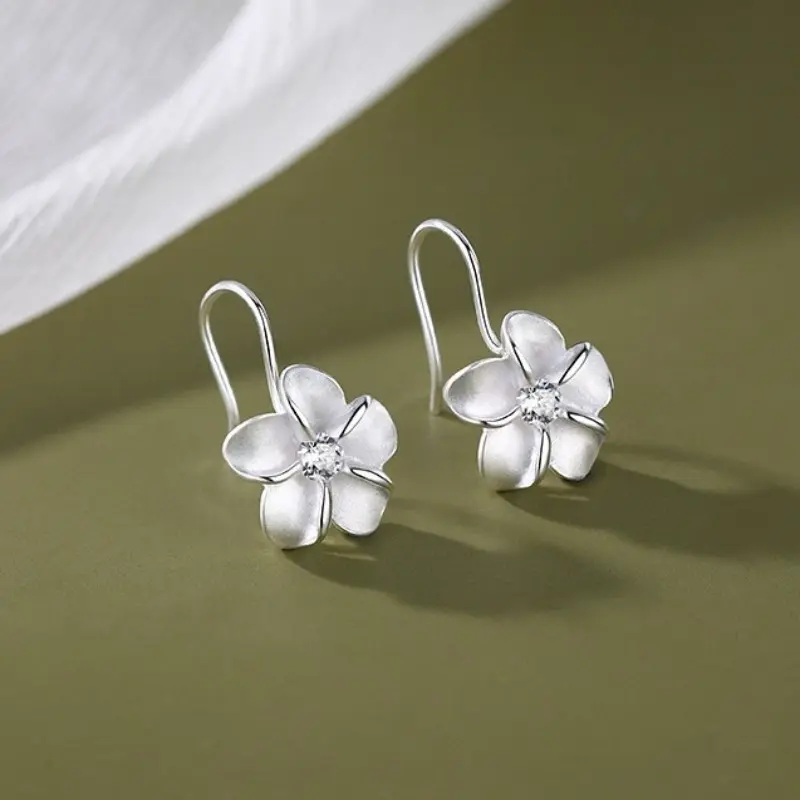 Silver Flower Drop Earrings – 925 Sterling Silver Hook Dangle Earrings, Hypoallergenic Lightweight Statement Jewelry, Funky Unique Accessories for Daily & Vacation