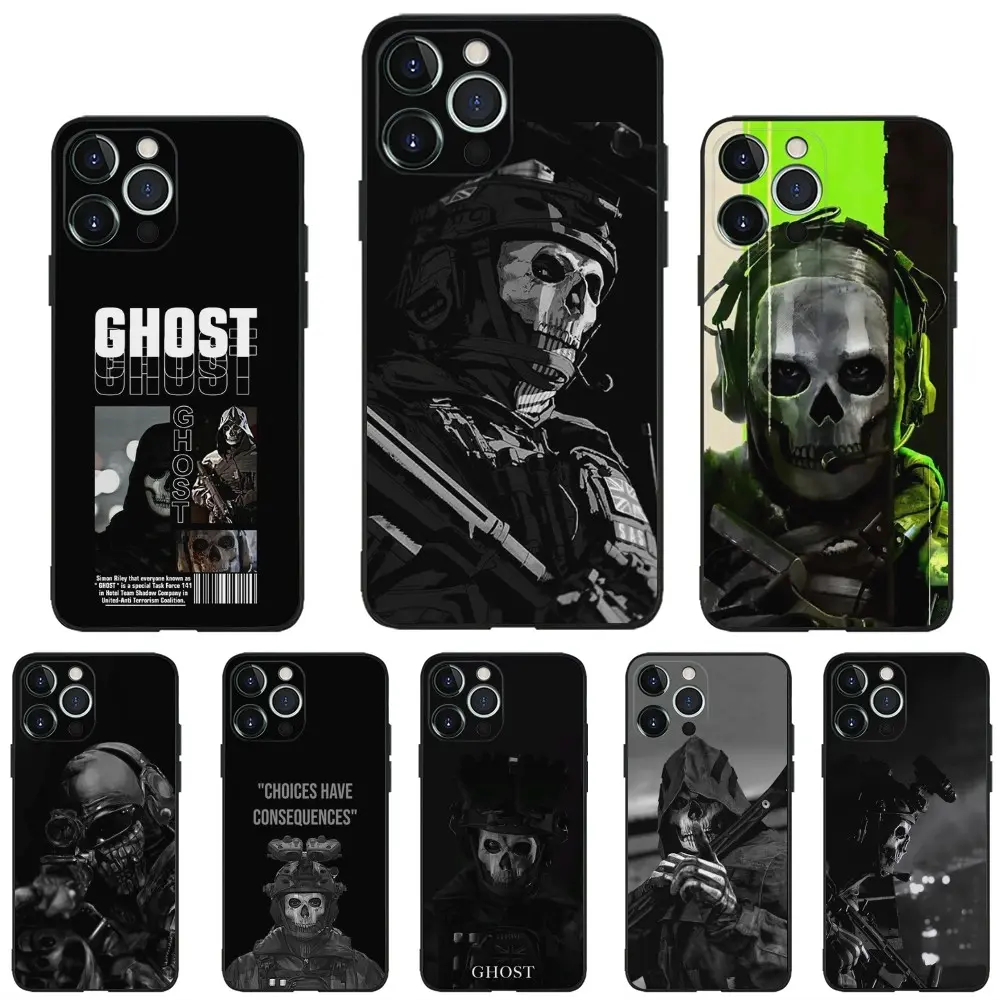 C- COD Call Of D-Duty Ghost Phone Case for iPhone 17 16 15 14 13 12 11 Pro Max Plus Silicone TPU Black Cover