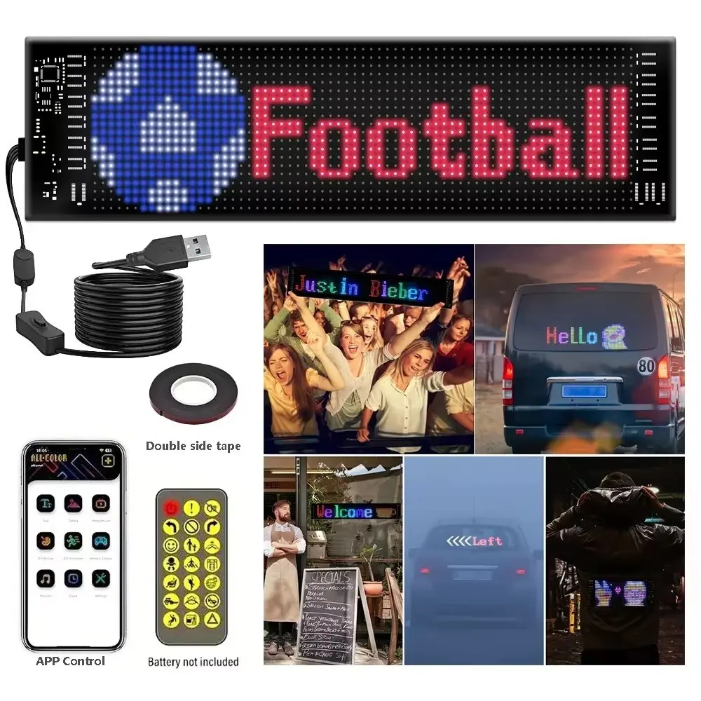 Car LED Sign DIY Programmable Scrolling Display USB 5V Flexible Matrix ...