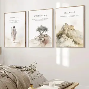 3pcs/set Unframed Psalm 23:3 Jeremiah 29:11 Psalm 91:2 Inspirational Quotes Poster Jesus Canvas Painting Christian Bible Wall Art Home Decor