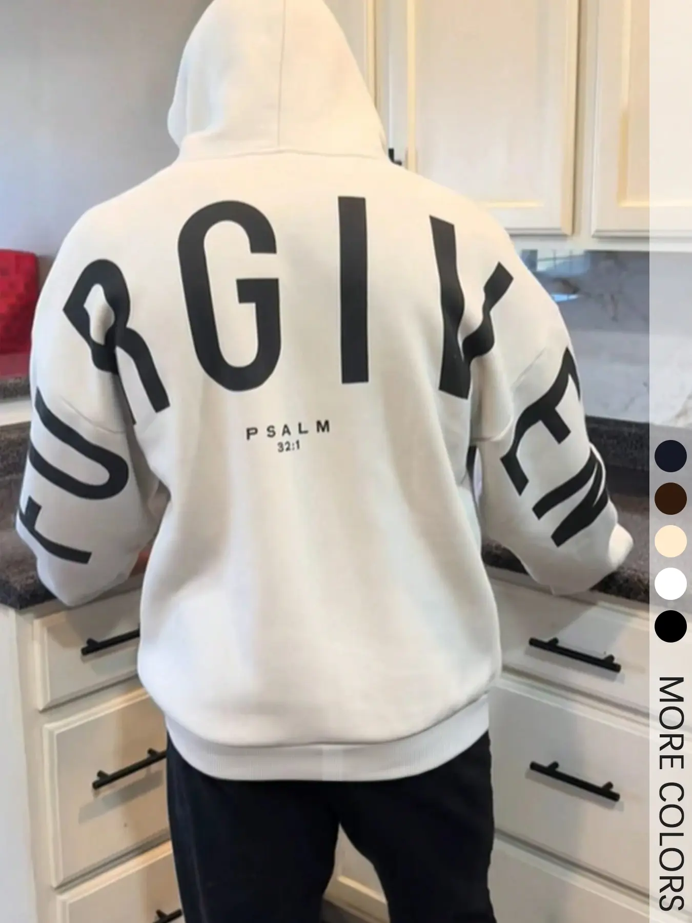 1 Pc Men's Fitted Minimalist Faith-Based Hoodie Sweatshirt, Bold "FORGIVEN" Text Design with Scriptural Reference, Soft Breathable Long Sleeves for Casual Wear and Spiritual Gatherings, Perfect for Young Christians, Letter Graphic Hoodie