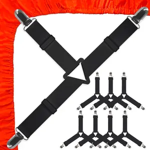 Adjustable Bed Sheet Straps Set, Sheet Holder Straps, Bed Sheet Grippers, Bedsheet Clip, Nickel Plated Corner Clips, Full Size Mattress Cover, Durable Bedding Fasteners, Easy Installation