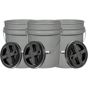 5 Gallon Grey Food Grade Bucket with Black Screw on Lid, BPA Free Container (Pack of 3) Made in USA