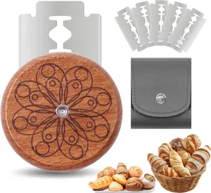 UFO Wooden Bread Lame Slashing Tool, Dough Scoring Knife with 5 Razor Blades and Storage Cover,Sourdough Bread Scoring Tool for Homemade (Lotus patterns)