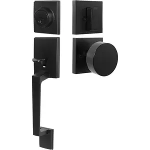 Matte Black Designer Front Door Lock Set with Door Knob for Exterior Entry Door, Front Door Handle and Deadbolt Sets