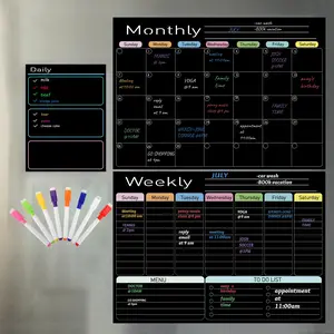 Magnetic Dry Erase Board Set, 1 Set Monthly & Weekly Organizer & Daily Refrigerator Magnetic Notepad, Wall & Fridge Family Boards Include 8 Marker, Educational Supplies for Home School Office