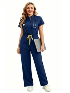 Women Medical Jumpsuit  Adjustable Waist Drawstring Medical Onesie Women Operating Room Suit
