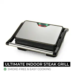 Stainless Steel Compact Panini Press - Easy-Clean Non-Stick Smokeless Grill and Griddle with Removable Cooking Grill, Makes Juicy Steak, Fluffy Panini & Fast Home Breakfast, Tortilla/Donut Maker