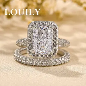 Louily Jewelry 3.5 Carat Radiant Cut Wedding Ring Set,Engagement Ring Set for Women,5A Cubic Zirconia CZ Sterling Silver Elegant Wedding Ring