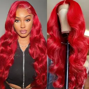 Tuneful 13x6 HD Transparent Lace Front Wig Human Hair Hot Red Color Body Wave Lace Front Wigs Human Hair Red Wigs Human Hair 32 Inch Lace Frontal Wig For Black Women
