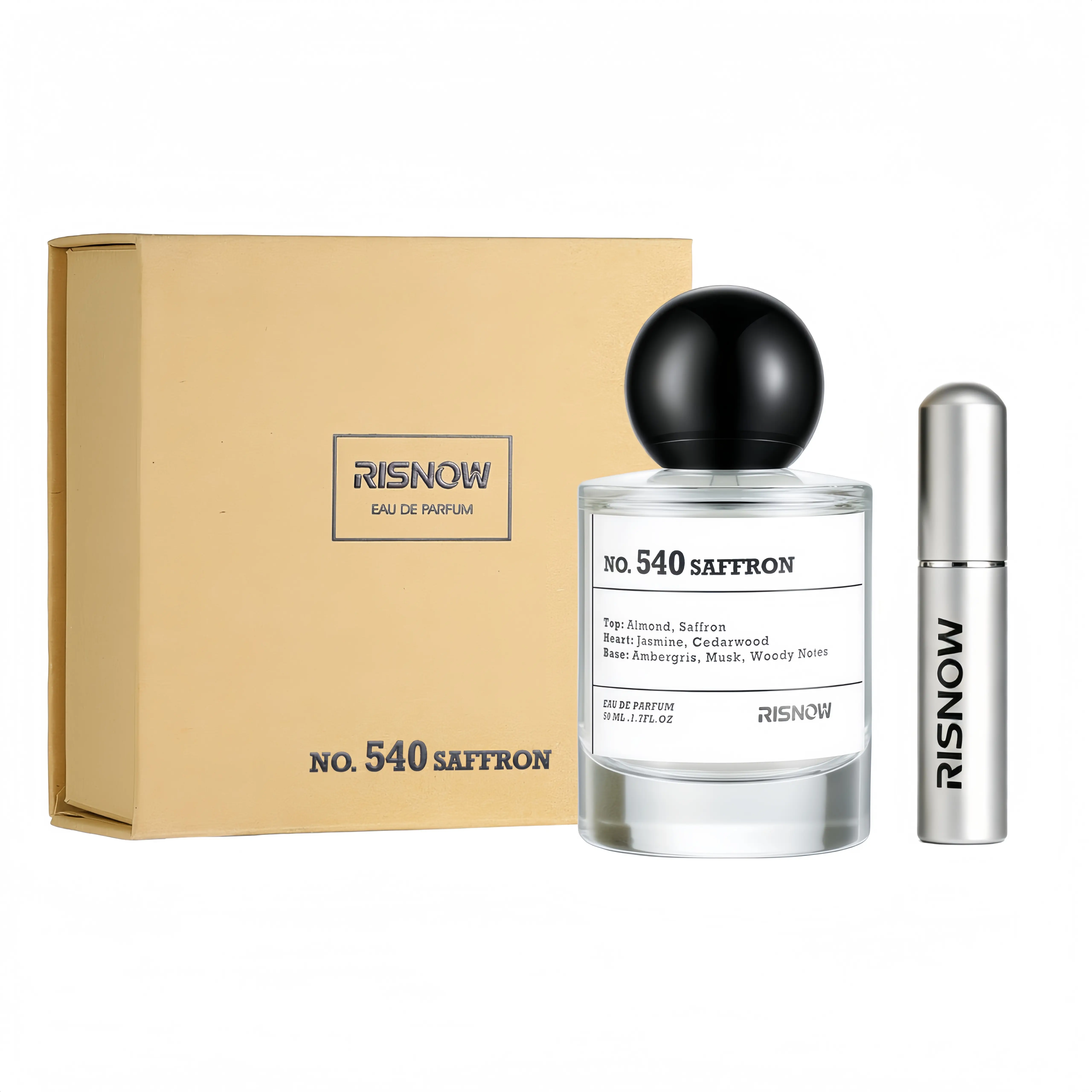 RISNOW No. 540 Saffron Eau de Parfum 50ml with Portable Travel Spray Bottle long-lasting oriental woody fragrance suitable for women's perfume Gift box Rich Scent