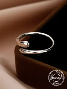925 Sterling Silver Women's Elegant Temperament Cuff Ring, Exquisite Trendy Teardrop Bridal Engagement Rings, Wedding Engagement Ring, Fashionable Jewelry Accessories for Daily & Party Decoration, Elegant Everyday Ring