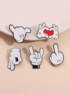 5Pcs Fun Glove Gesture Brooch Set, Durable Metal Pins, Zinc Alloy Enamel Material, Classic Animation Heart Decoration, Cartoon Gloves Theme Badge