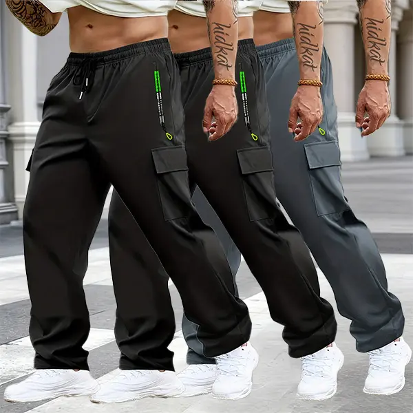 Multi-pack men’s cargo work pants, lightweight stretch waist hiking pants with multiple pockets—casual athletic work pants suitable for outdoor sports activities., Activewear, Trouser, Sportswear