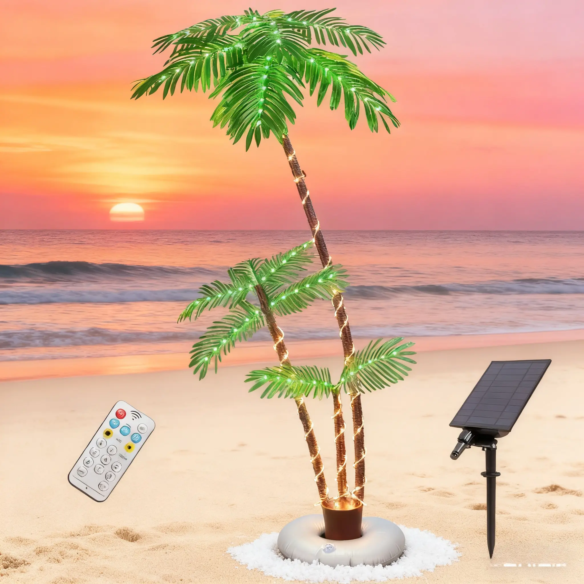 6ft Solar Lighted Palm Trees For Outside Patio, Bar Pool Deck Decorations Decor, Light Up LED Artificial Fake Tree Lights With 3 Trunks For Tropical Party Christmas, Artificial Plant,Artificial Trees,Shipped from the United State#tiktokshopsummersale
