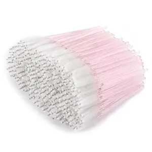 300 Pcs Disposable Spoolies, Mascara Wand Eyelashes Brushes Applicator for Eyebrow Eye Lash Extension Pink Stick White Head