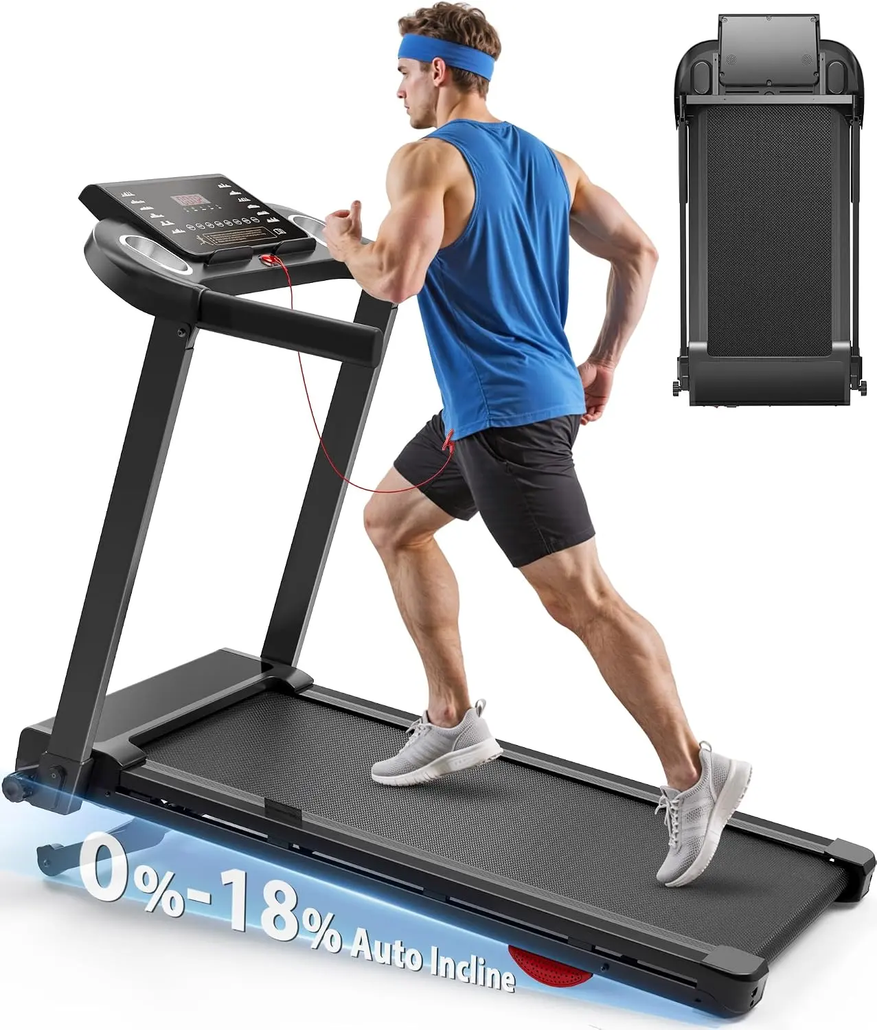 Treadmill with 18% Auto Incline - 350 LBS Capacity Foldable Treadmill with Incline and App - Walking Running Machine for Home