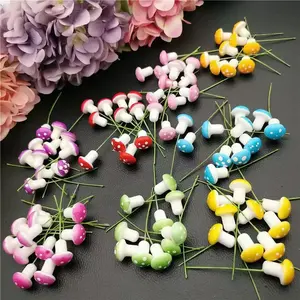 60pcs Fairy Garden Mushrooms, Bright Color Caps & Stems, Small Miniature Decorations for Dollhouse, Terrariums, Bottles