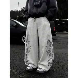 Men’s and women’s wide-leg pants, oversized tribal totem streetwear, casual daywear for spring and autumn, retro cool fashion GARMENTARY