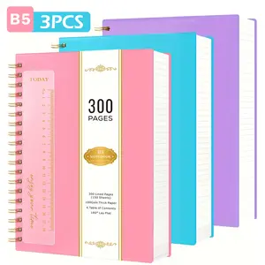 300 Pages 3 Pack B5 Spiral Journal Notebook, 100GSM Thick Paper Hardcover Notepad, 7.5 X 10.1in PVC Cover College Ruled For Women School Work Travel