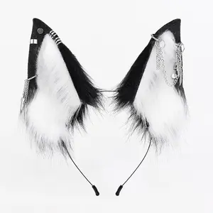 Gothic Faux Fur Animal Ear Headband with Metal Chain – Punk Style Cosplay Costume Accessory for Halloween, Parties and Festivals
