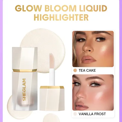 SHEGLAM Glow Bloom Liquid Highlighter - Vanilla Frost Gel Cream, Face Body Highlighter, Positive Light Luminizer for Dewy Makeup, Weightless All Skin Types Baby Glow Cosmetic, Long-Wear Brightening No Cakey Buildup