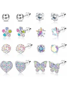 Hypoallergenic Earrings for Girls Women Stainless Steel Stud Earrings for Sensitive Ears Flat Screw Back Earrings Set Cute Girls Kids Earrings Toddler Earrings Jewelry for Teen Girls