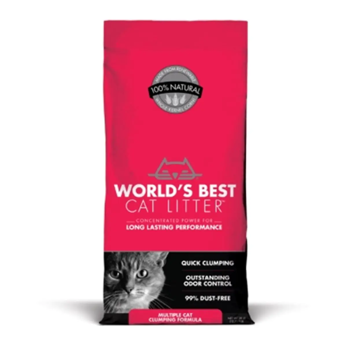 World's Best Multi-Cat Clumping Litter by Kent Pet Group, 28 lbs, Lightweight, Odor Control, Plant-Based Pet Litter Supply, 28.75 l x 11.75 w x 5.25 h in.