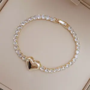 14K Gold Plated Tennis Bracelet Set for Women – CZ Diamond, Clover & Heart Charm Bracelets, Luxury Stackable Jewelry Gift