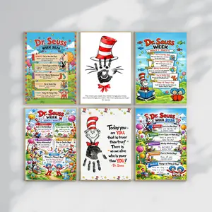 Dr Seuss Poster, Dr.Seuss Week Read Across America Wall Art, Cat In The Hat Prints, Vintage Comic Boy Girl Nursery Room Decor For Book Lovers - Unframed