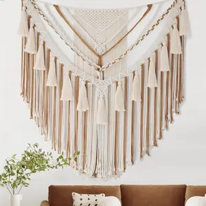 Large Macrame Wall Hanging 47" Wx 55" L Brown Macrame Wall Decor Boho Panels Handmade Yarn Wall Art Living Room Bedroom Home Decor
