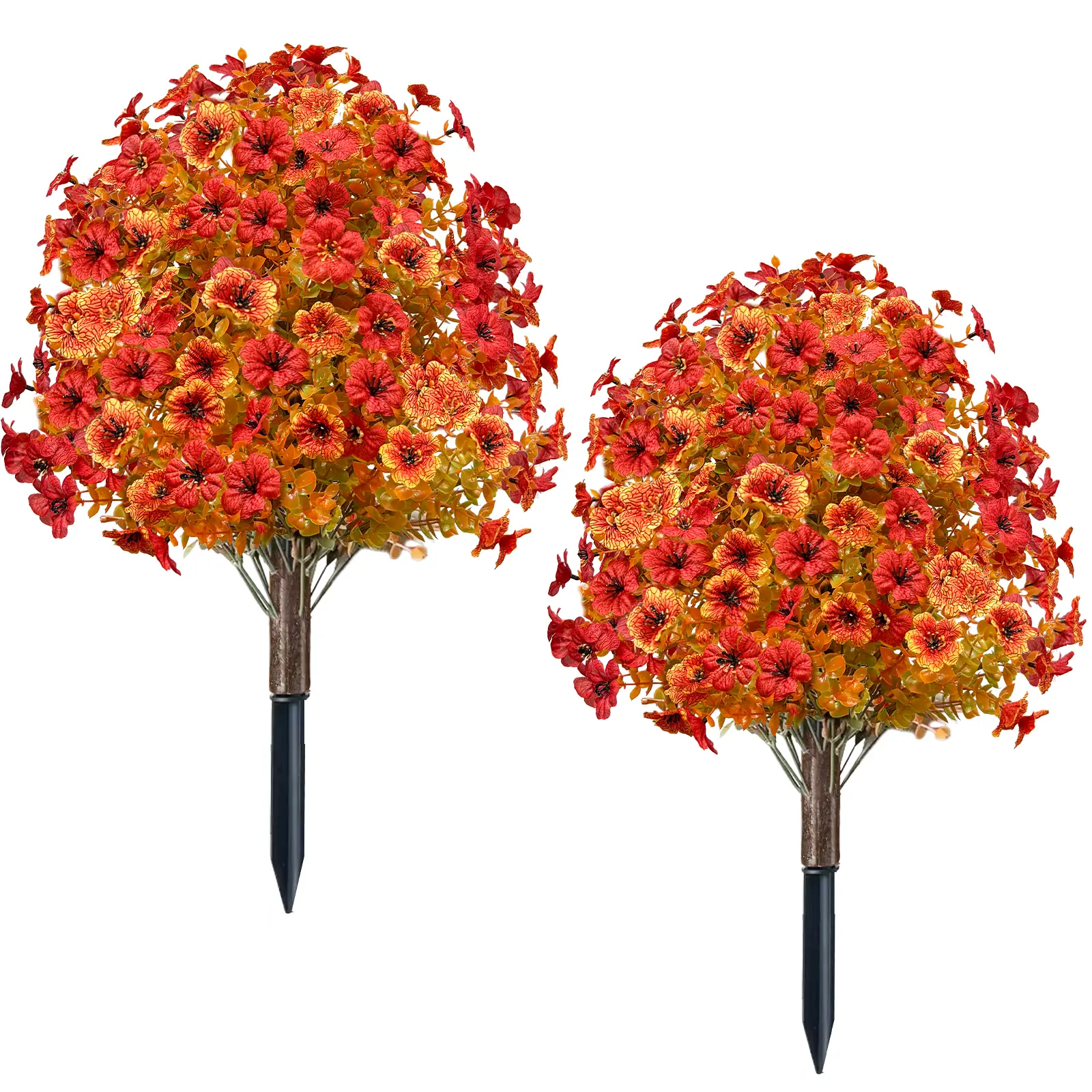 2 Pack Fall Artificial Mums Topiary Ball Tree with Ground Spike Boxwood 25" UV Resistant Fake Greenery Shrub Faux Violet Plant Fall Decorations Flower for Garden Yard Porch Patio Autumn Outdoor Decor