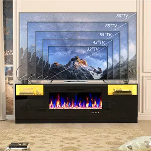 【2 Packages Shipping】AHB 70" Fireplace TV Stand for TVs Up to 80" with 36" Electric Fireplace, TV Console for The Living Room, LED Light Entertainment Center, Storage Cabinet, Media Console Table, Black