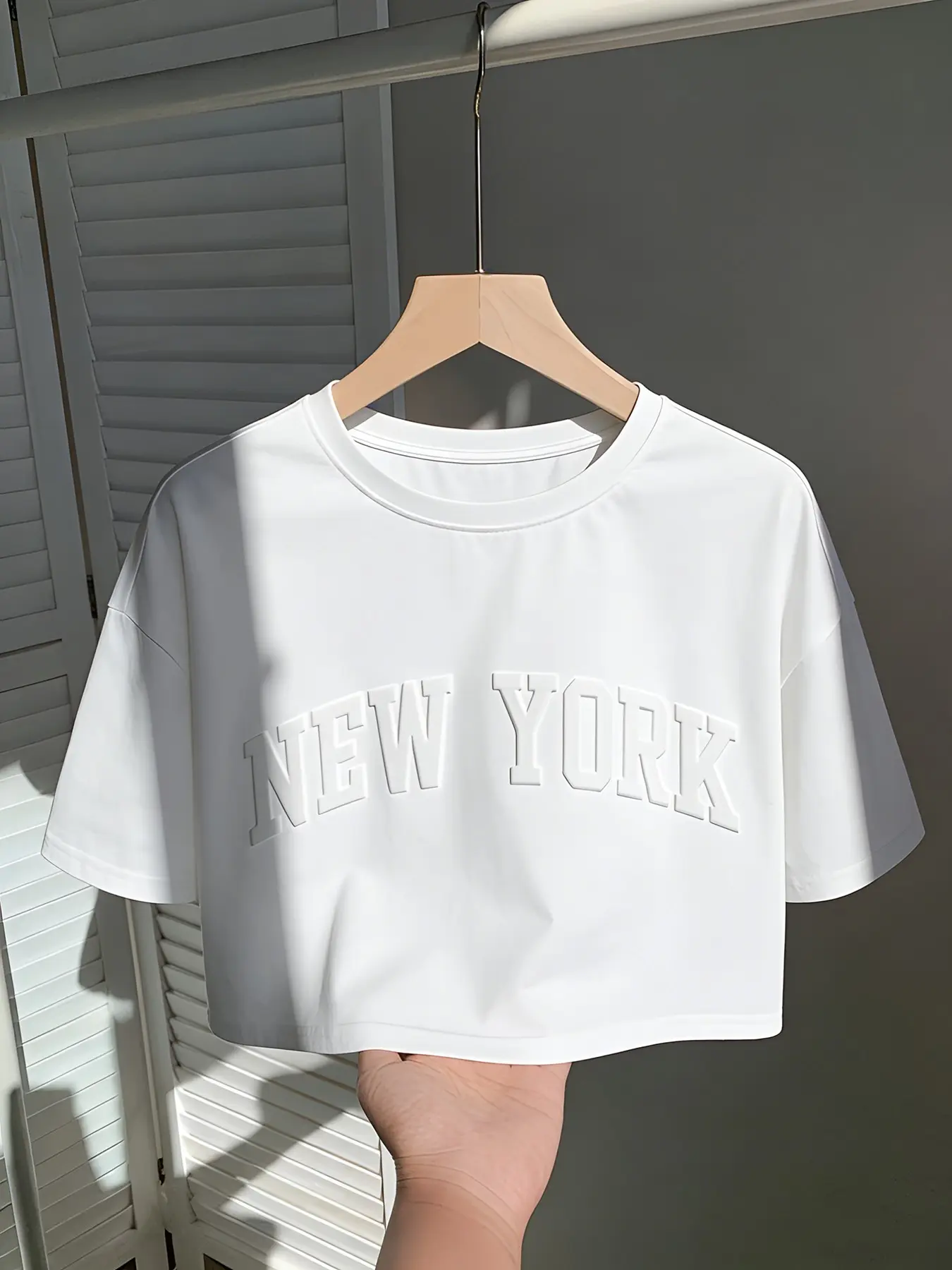 Women's Loose Fit Short Sleeve Letter Print Casual Top, Cropped Length Drop Shoulder Design, Perfect for Daily Wear