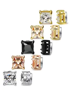 Square round zircon earrings without ear holes, Ear studs, are suitable for daily wear, vacation dates, and other occasions, and are also a surprising and exquisite small gift