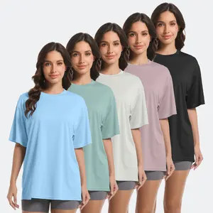 5 PACK Womens Oversized T Shirts Crew Neck Loose Fit Short Sleeve Tshirts Summer Workout Plus Size Tee Tops