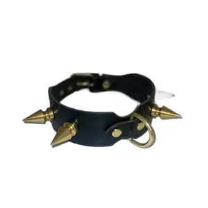 Black Handmade Custom Print Dog Collar with Spikes