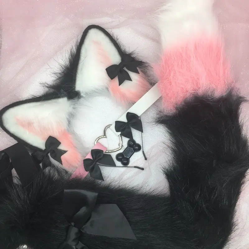 Black white pink ear necklace Halloween costume kawaii goth