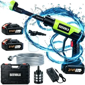SEEVOLX 21VF Cordless High Pressure Spray Gun, 6-in-1 Nozzle Portable Water Sprayer, Ergonomic Handle Booster Washer for Car, Driveway, Deck Outdoor Cleaning