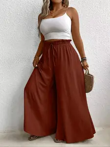 Elegant Plus Size Women's Wide Leg Pants, Loose Fit Commuter Style, Drapey Casual Trousers, Trendy Ladies Fashion, Womenswear