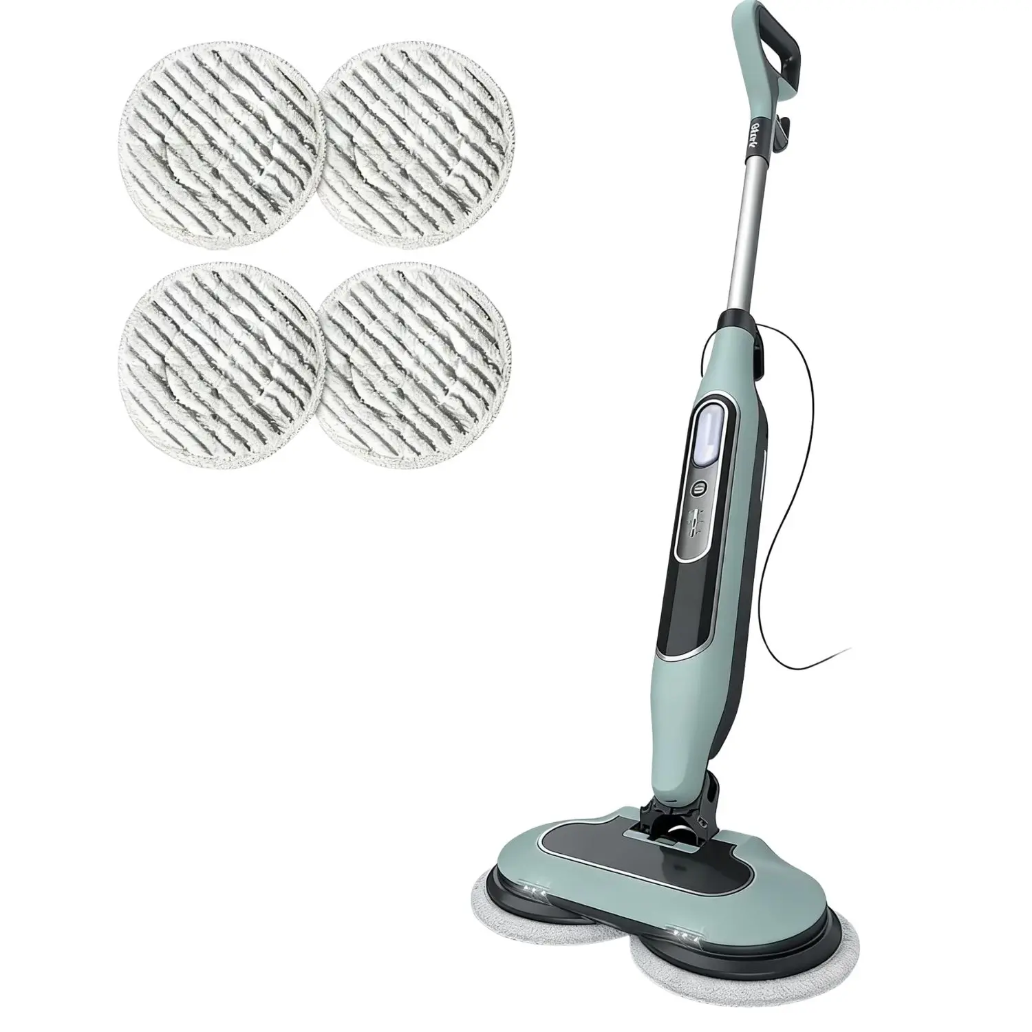 Chemical Free Steam Mop for Sealed Hard Floors, Dual Rotating Pad Cleaner with Adjustable Steam and LED Lights, Washable Pads