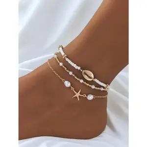 Veliora Gift B Women's Boho Style Starfish & Shell Decor Anklet, Fashionable Beaded Anklet for Beach Party Vacation, Elegant All-match Fashion Accessories for Daily Wear, Trendy Jewellery Accessories Zen Fidget Stretch Bracelet