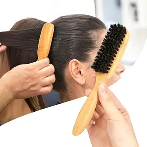 100% Boar Bristle Back Comb, Dense Hair Brush with Oak Handle, Smooth and Tame Hairstyle, Hardened Boar Bristles, Ideal for Drying, Styling, and Smoothing