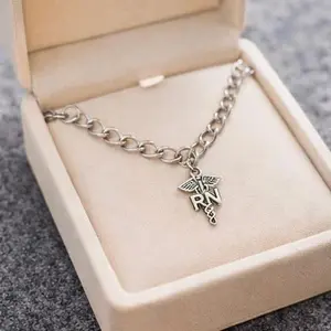 Nurse Bracelet RN Gift - Silver Caduceus Charm Medical Jewelry for Nurses