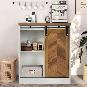 [summervibes] HOMBCK Coffee Station Cabinet, Coffee Bar with Sliding Barn Door, Small Coffee Bar Cabinet with Storage, Coffee Bar Table for Dining Room, Entryway